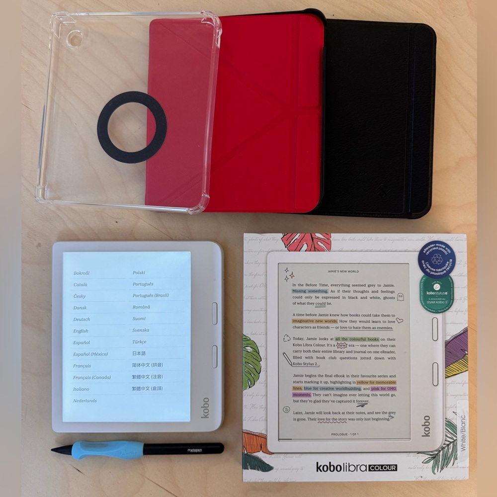 Kobo Libra Color with cases, screen protector and meta pen.